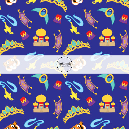 Magic princess and genie on navy bow strips