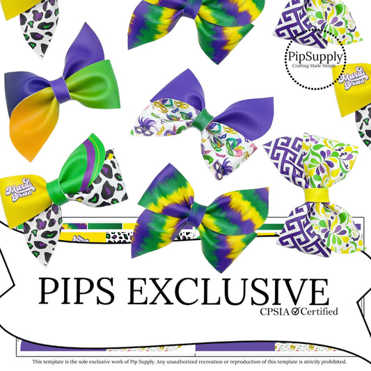 Purple, green, and yellow animal print, tie dye, and ombre hair bows