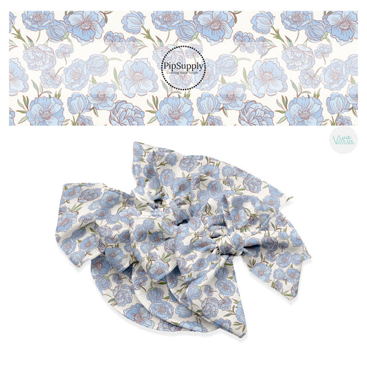 These spring floral pattern themed no sew bow strips can be easily tied and attached to a clip for a finished hair bow. These patterned bow strips are great for personal use or to sell. These bow strips features light blue flowers on cream. 
