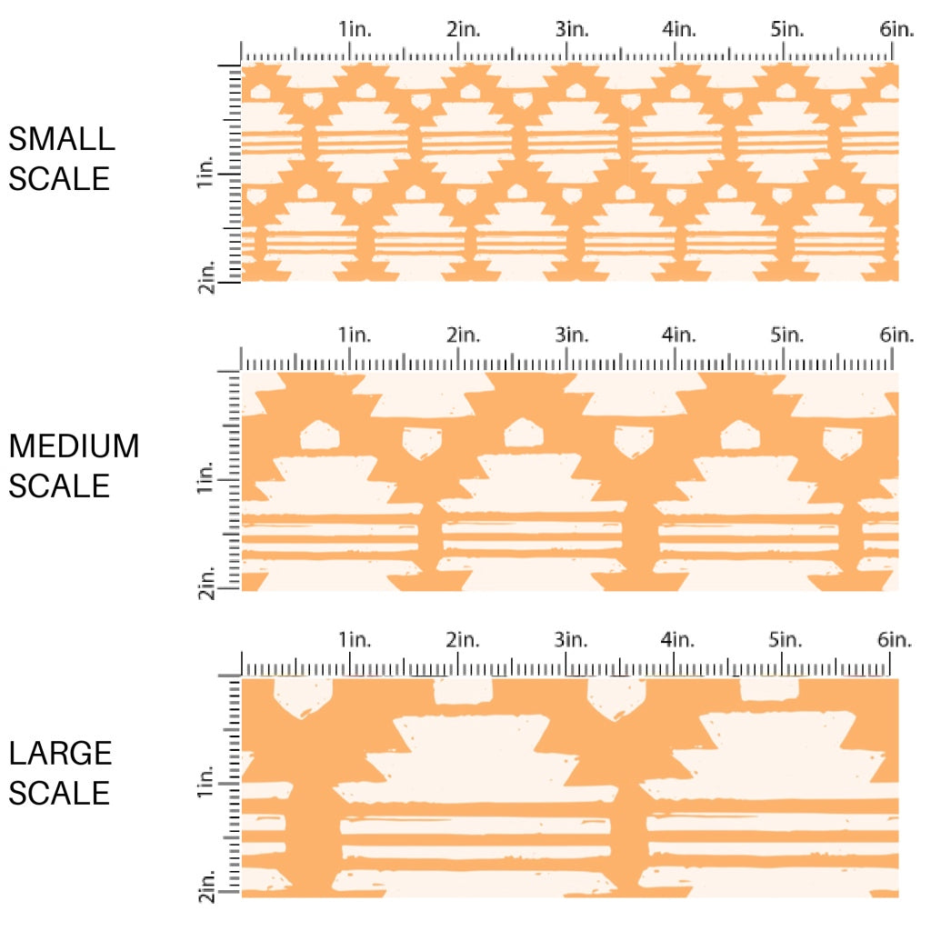 This scale chart of small scale, medium scale, and large scale of this summer pattern fabric by the yard feature marigold aztec pattern. This fun summer themed fabric can be used for all your sewing and crafting needs!