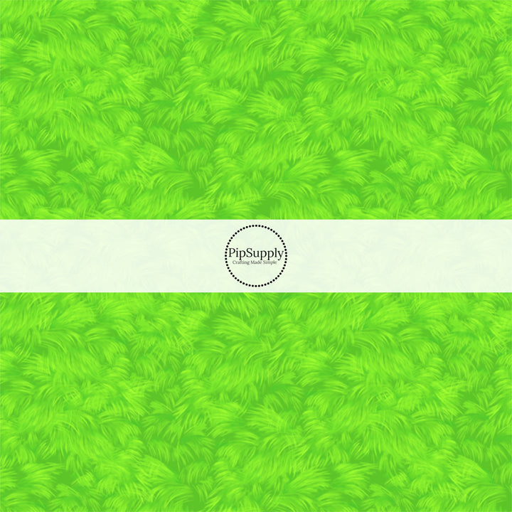 These Christmas themed pattern fabric by the yard features the following design elements: bright green fur pattern. This fun themed fabric can be used for all your sewing and crafting needs!