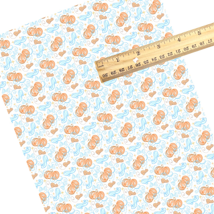 These magical princess themed faux leather sheets contain the following design elements: bows, glass slippers, and pumpkin carriages. Our CPSIA compliant faux leather sheets or rolls can be used for all types of crafting projects.