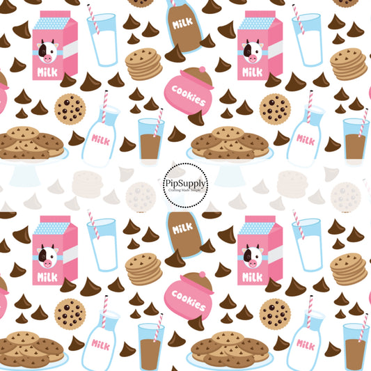 This summer fabric by the yard features milk and chocolate chip cookies. This fun themed fabric can be used for all your sewing and crafting needs!