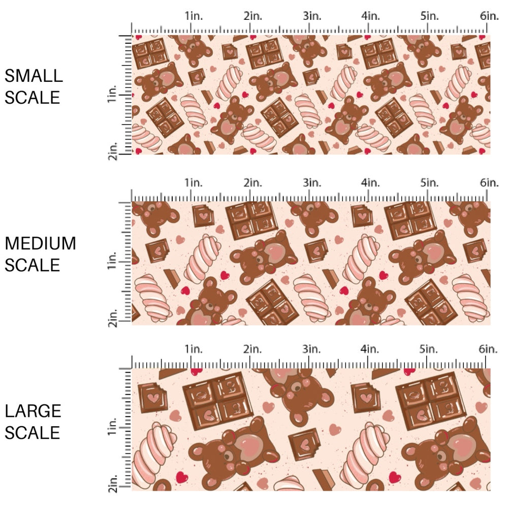 This holiday fabric by the yard features chocolate bears and treats. This festive pattern fabric can be used for all your sewing and crafting needs!