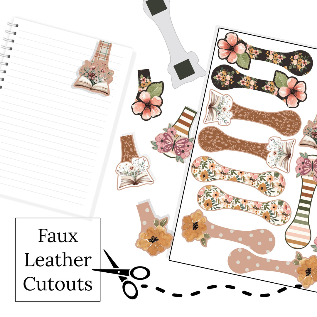 These book page holder faux leather cutout sheets are perfect for any book lover. These cutouts will need to be cut and assembled. The book page holder does require having a magnetic strip when the page holders are folded to work. A magnetic strip will need to be purchased separately.