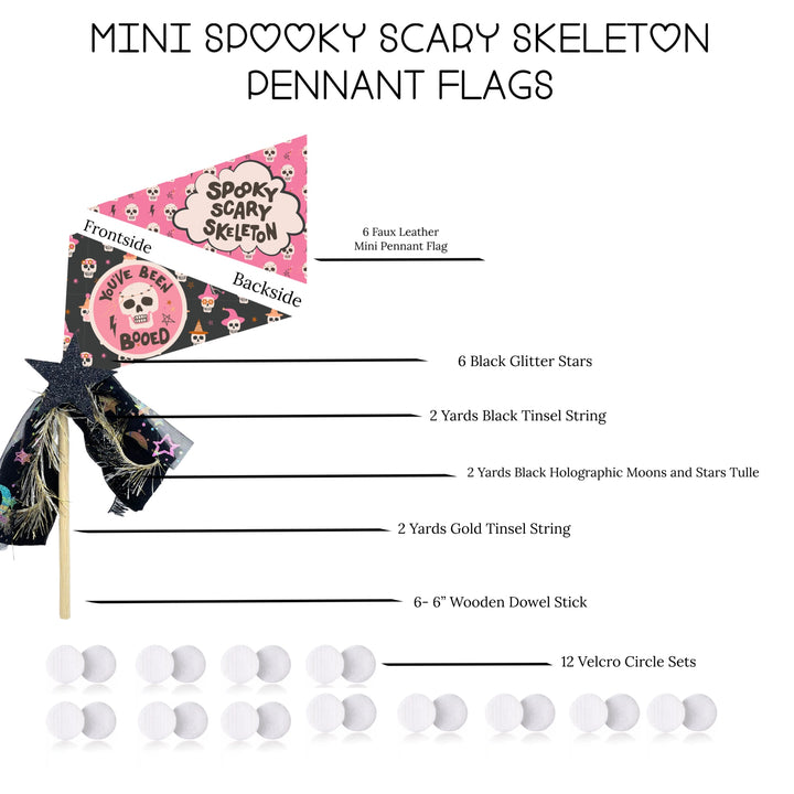 Mini Spooky Scary Skeleton Booed Faux Leather Pennant Flags - DIY