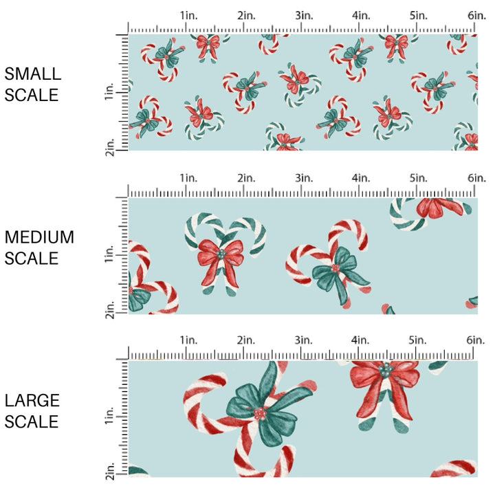 These winter themed pattern fabric by the yard features the following design elements: candy canes on mint. This fun themed fabric can be used for all your sewing and crafting needs!