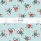 These winter themed pattern fabric by the yard features the following design elements: candy canes on mint. This fun themed fabric can be used for all your sewing and crafting needs!