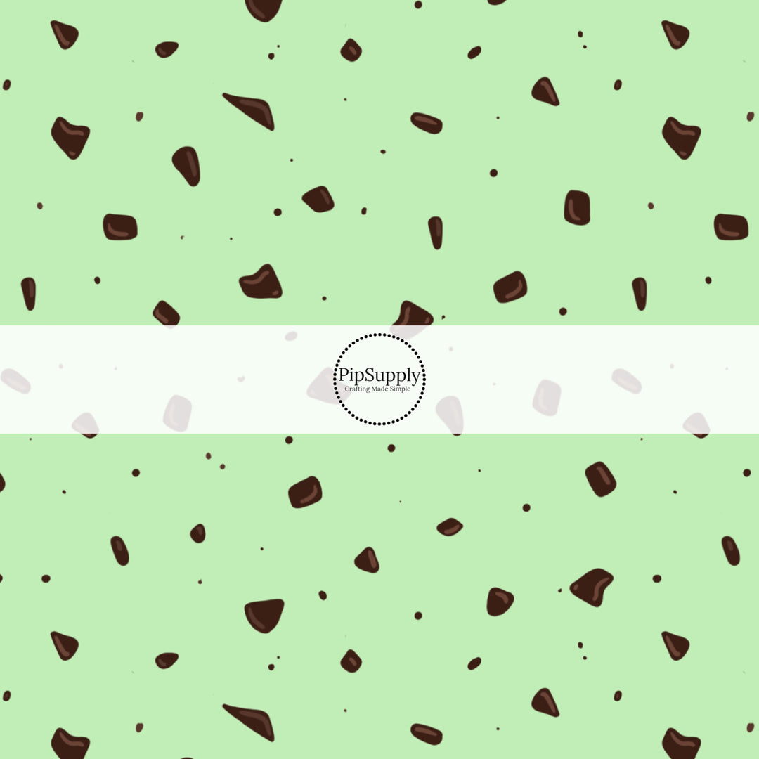 This ice cream fabric by the yard features mint chocolate chip ice cream. This fun themed fabric can be used for all your sewing and crafting needs!