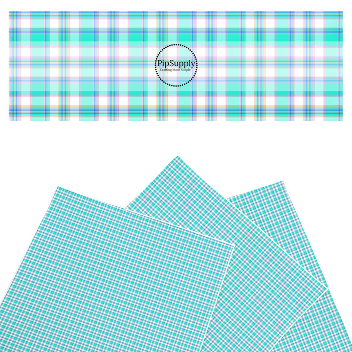 These spring themed faux leather sheets contain the following design elements: mint spring tartan pattern. Our CPSIA compliant faux leather sheets or rolls can be used for all types of crafting projects.