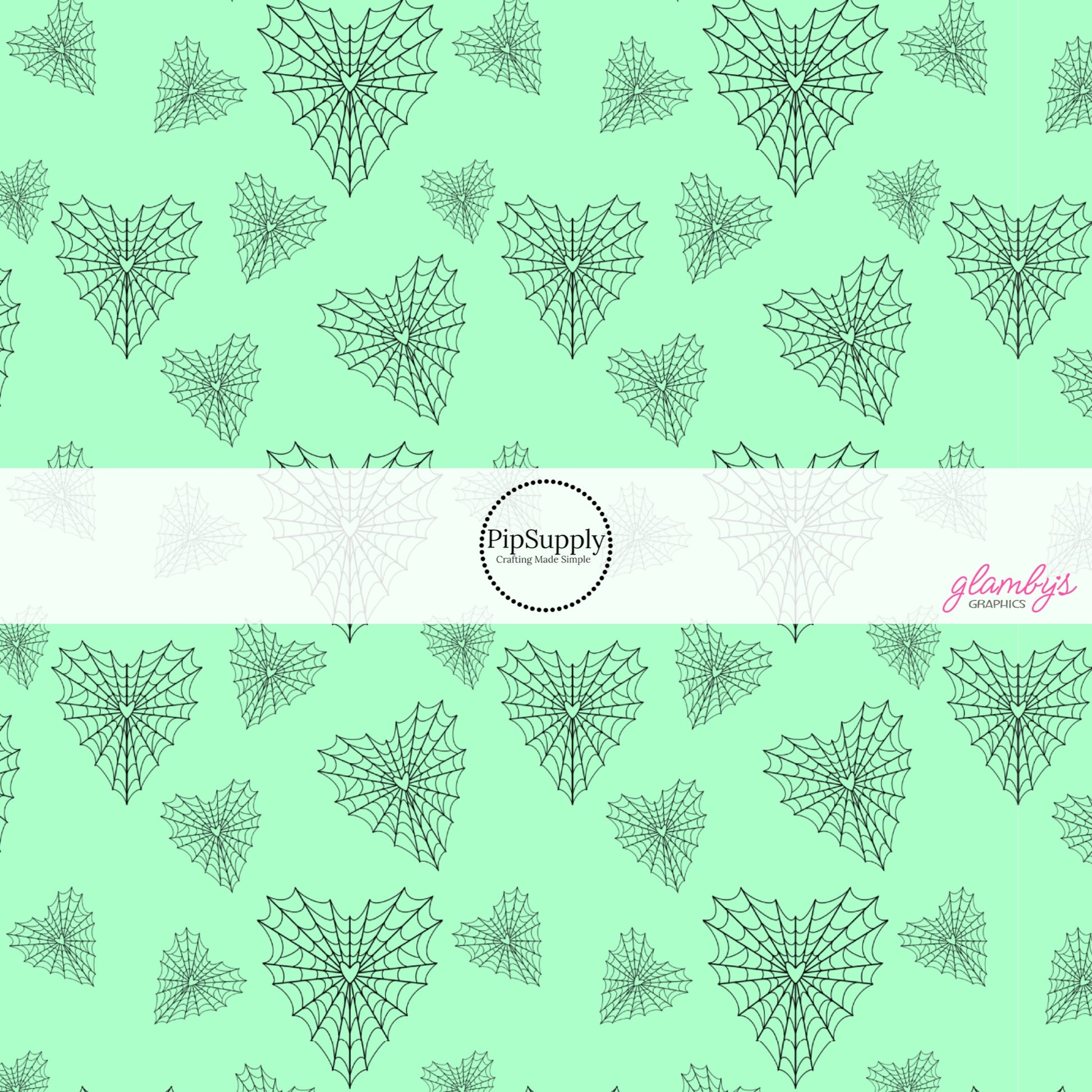 Scattered heart webs on mint hair bow strips