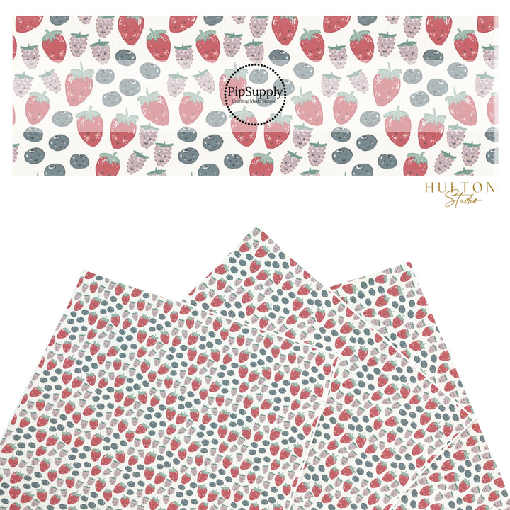 These spring themed faux leather sheets contain the following design elements: spring berries with smiley faces. Our CPSIA compliant faux leather sheets or rolls can be used for all types of crafting projects.