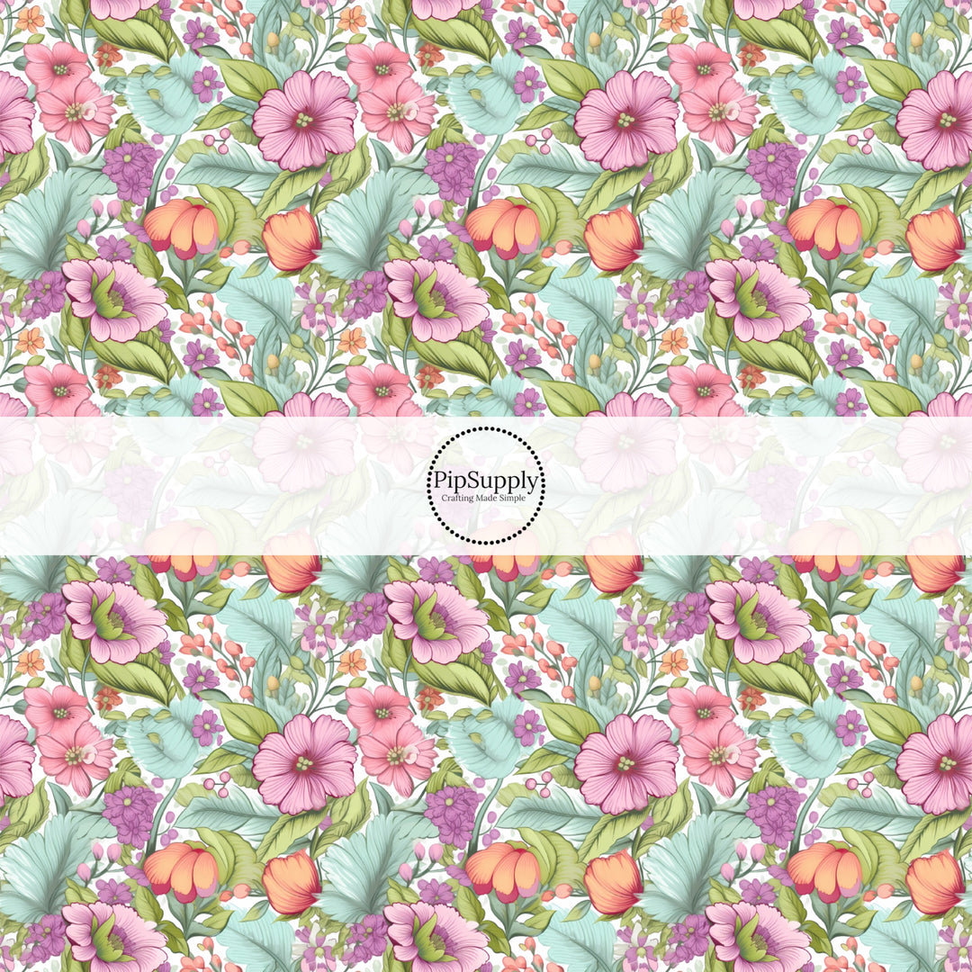 These floral fabric by the yard features colorful flower garden. This fun pattern fabric can be used for all your sewing and crafting needs!