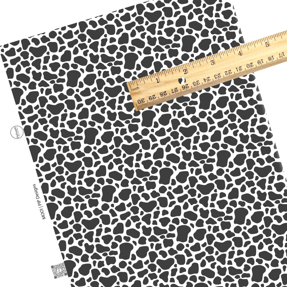 These farm animal pattern themed faux leather sheets contain the following design elements: black and white cow pattern. Our CPSIA compliant faux leather sheets or rolls can be used for all types of crafting projects.