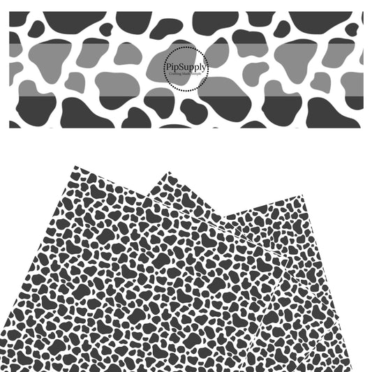 These farm animal pattern themed faux leather sheets contain the following design elements: black and white cow pattern. Our CPSIA compliant faux leather sheets or rolls can be used for all types of crafting projects.