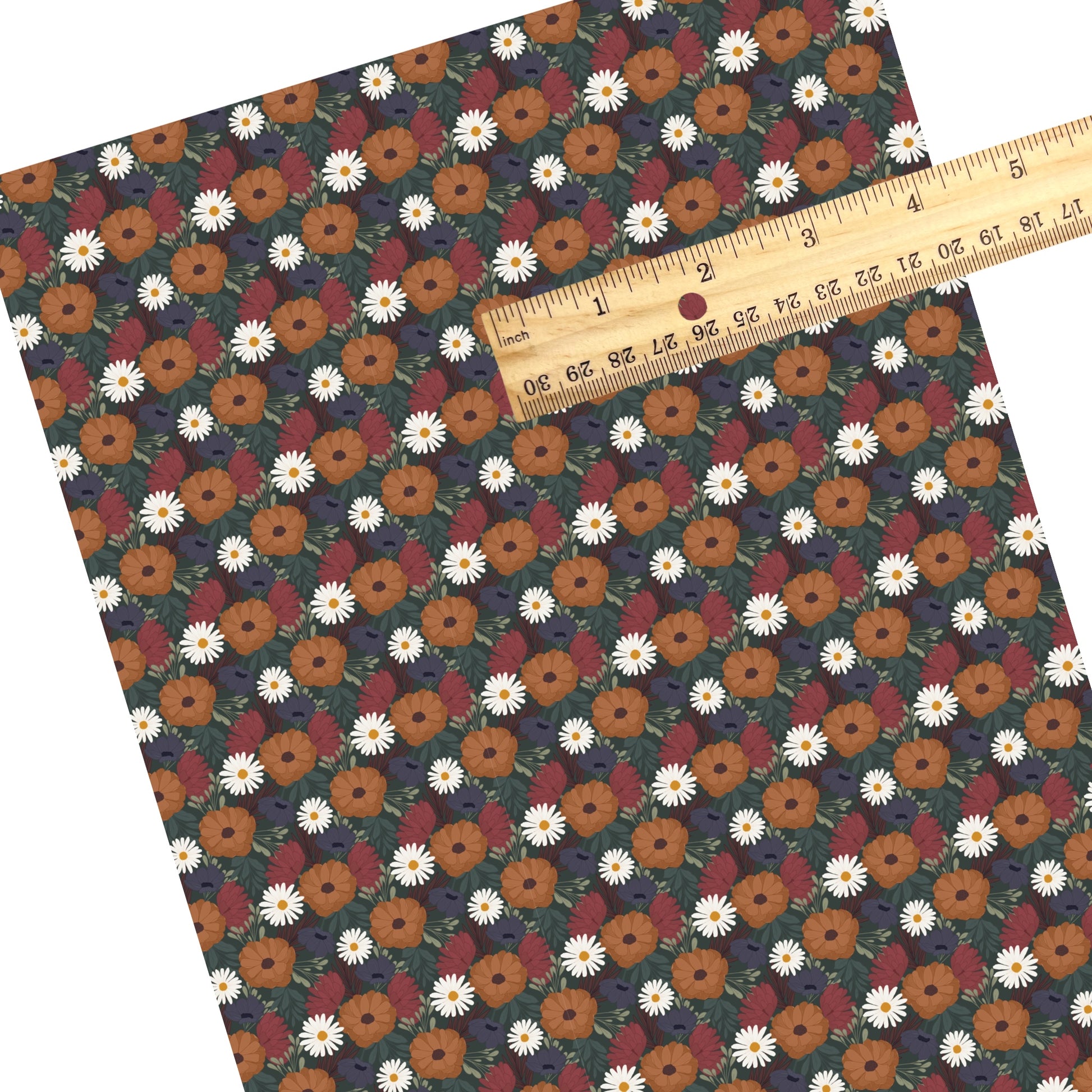 These fall themed pattern faux leather sheets contain the following design elements: multi color autumn flowers. Our CPSIA compliant faux leather sheets or rolls can be used for all types of crafting projects.