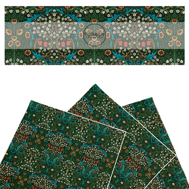 woodland green faux leather sheets with flowers