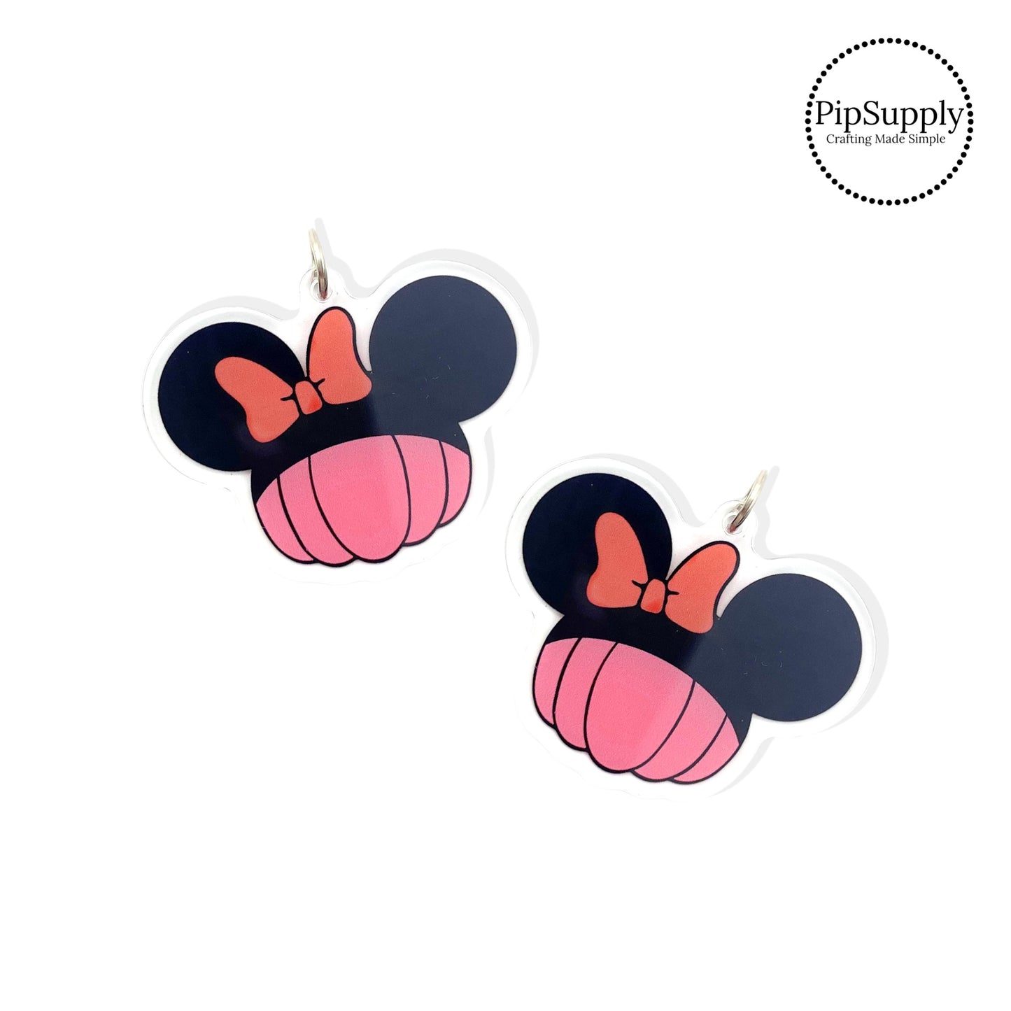 Mouse ears with bow on pumpkin acrylic pendant
