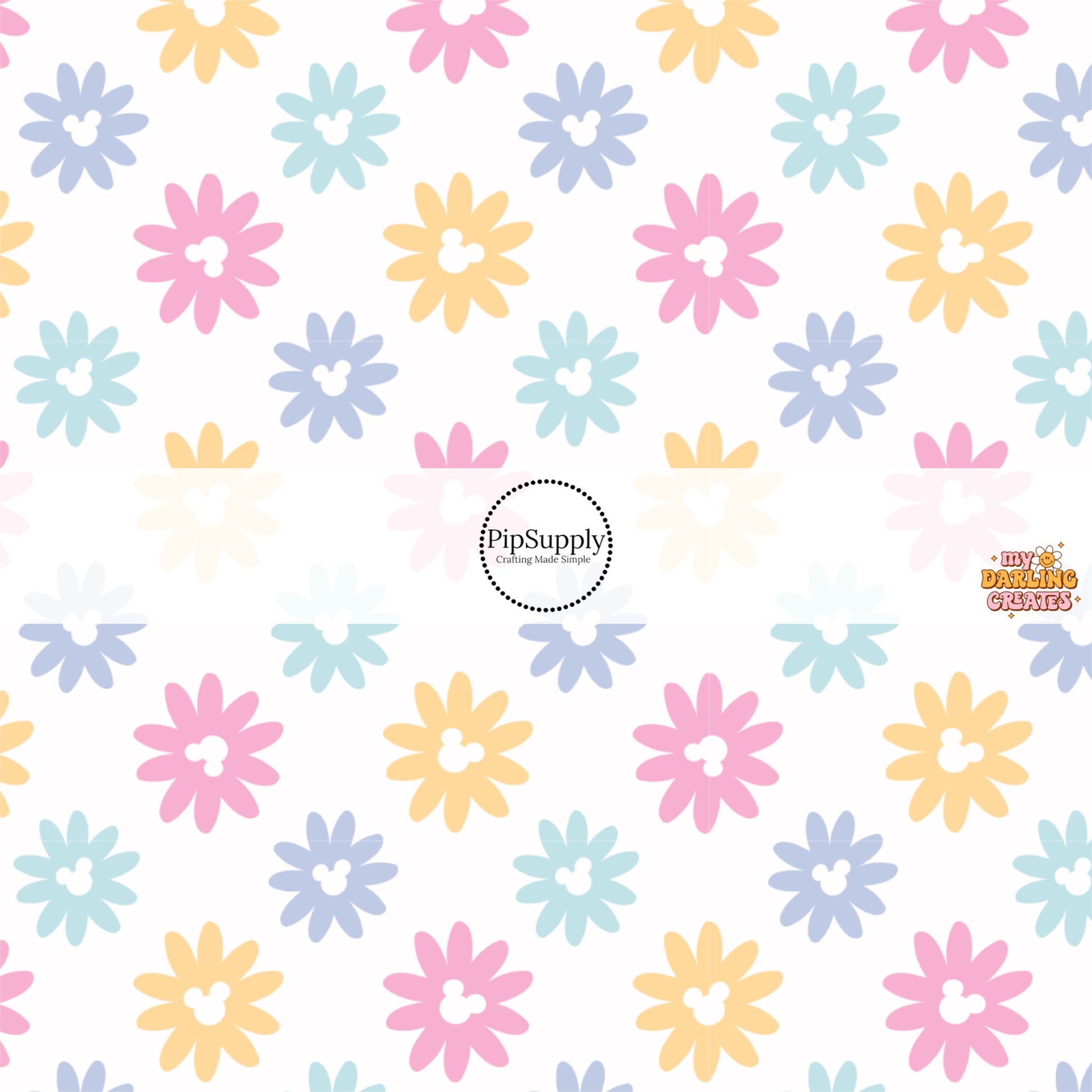 This magical inspired fabric by the yard features the following design: multi colored daisies with mouse ears on cream. This fun themed fabric can be used for all your sewing and crafting needs!