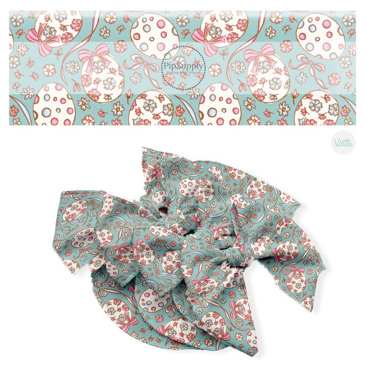 These Easter no sew bow strips can be easily tied and attached to a clip for a finished hair bow. These fun bow strips are great for personal use or to sell. These bow strips feature the following design elements: beautiful Easter eggs surrounded by bows and flowers.