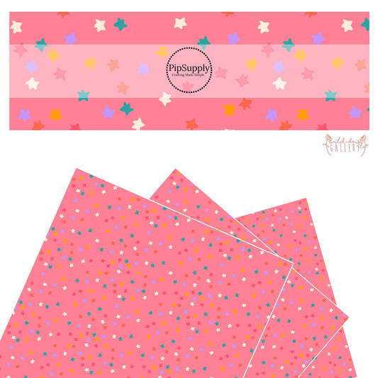 Teal, white, pink, and gold stars on pink faux leather sheets