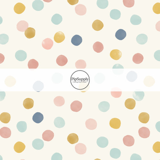 Yellow, Pink, and Blue Dots on Cream Fabric by the Yard.