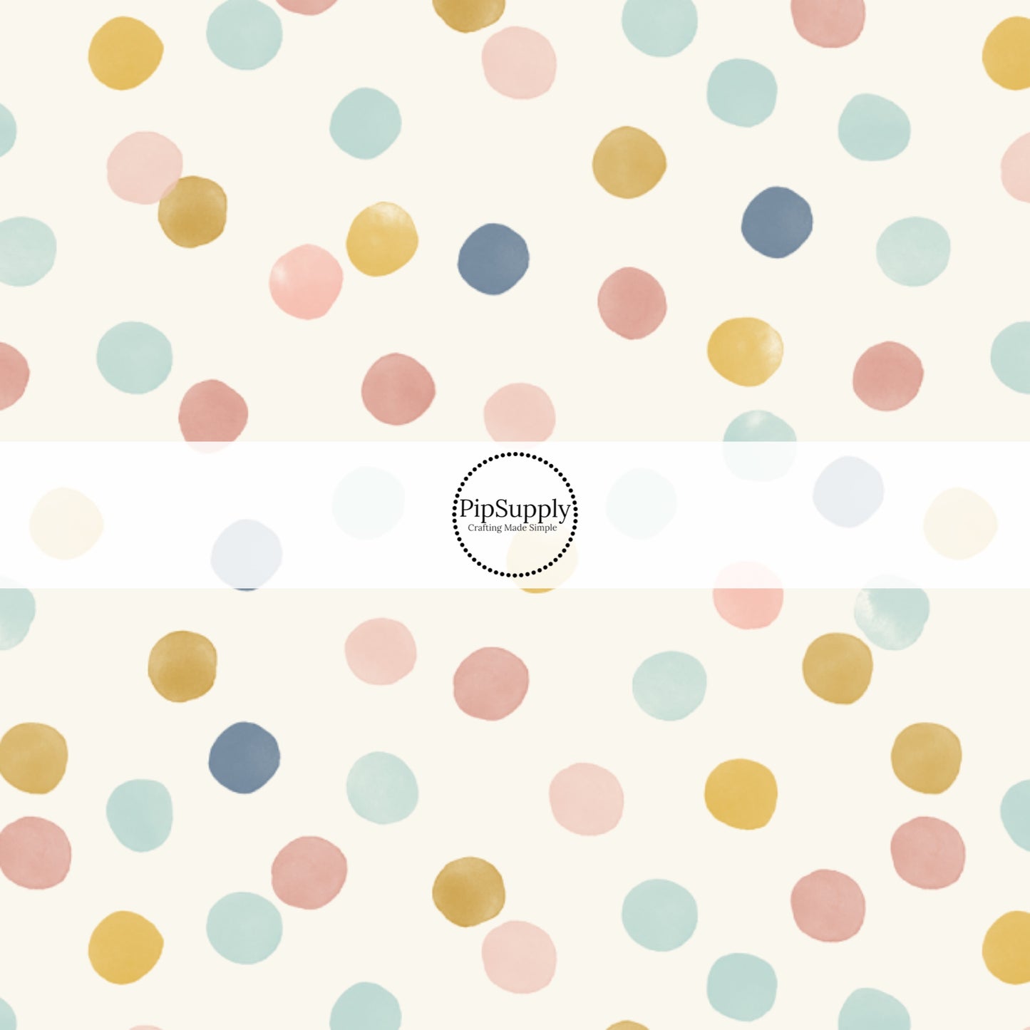 Yellow, Pink, and Blue Dots on Cream Fabric by the Yard.