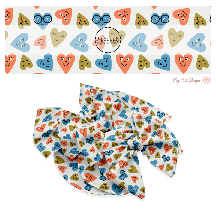 These holiday no sew bow strips can be easily tied and attached to a clip for a finished hair bow. These festive bow strips are great for personal use or to sell. These bow strips feature the following design elements: blue, orange, and green smiley hearts.