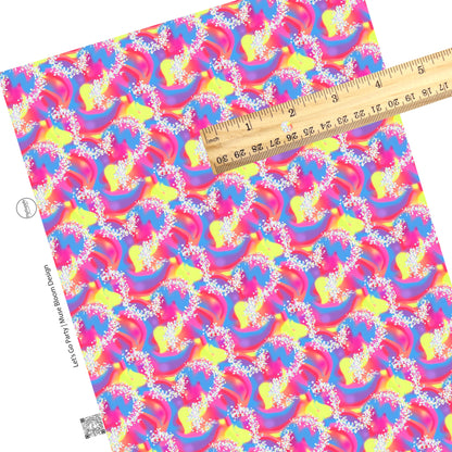 Bright pink blue and yellow swirl with shimmer faux leather sheets