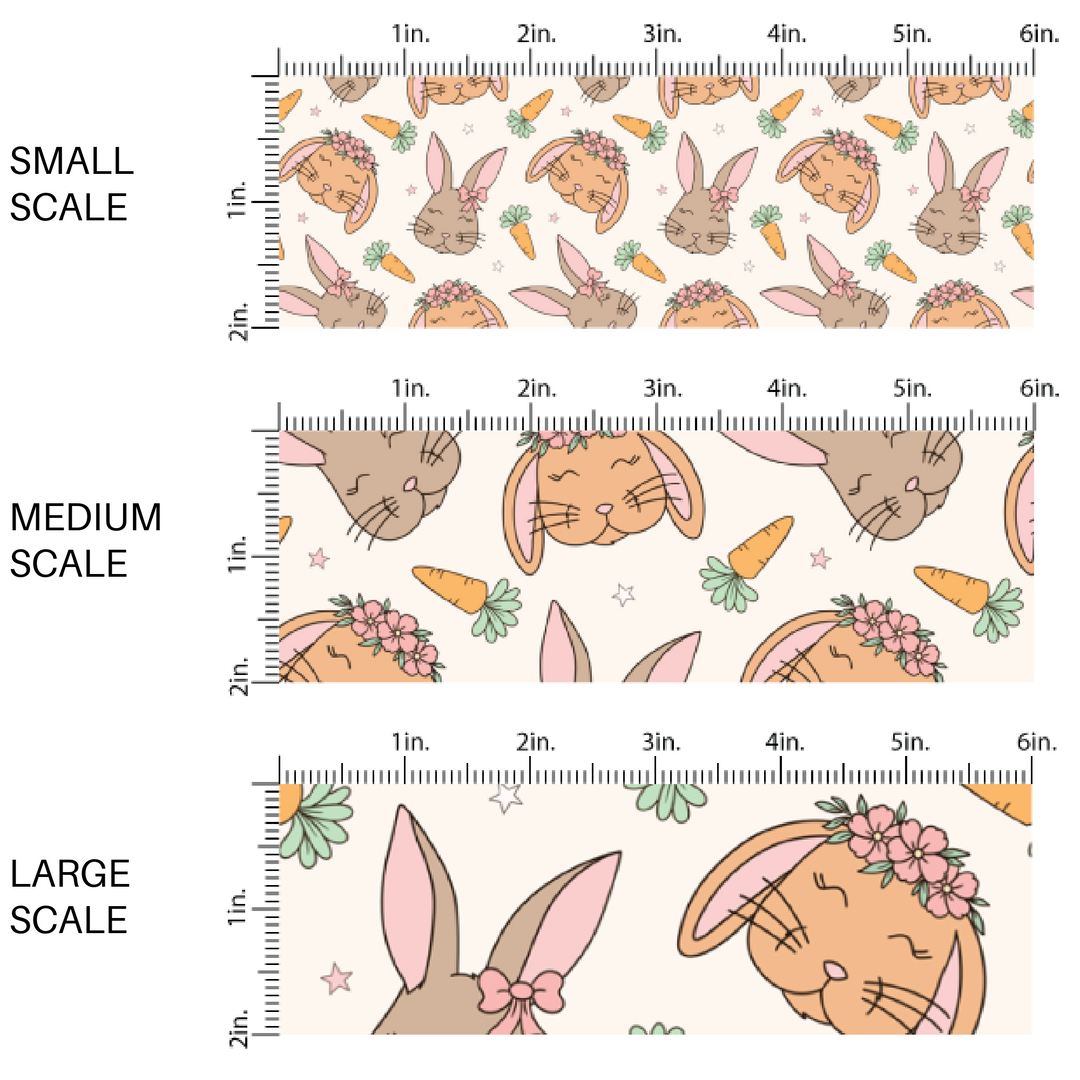 Brown and Orange Bunnies and Carrots on Pale Tan Fabric by the Yard sacled image guide.