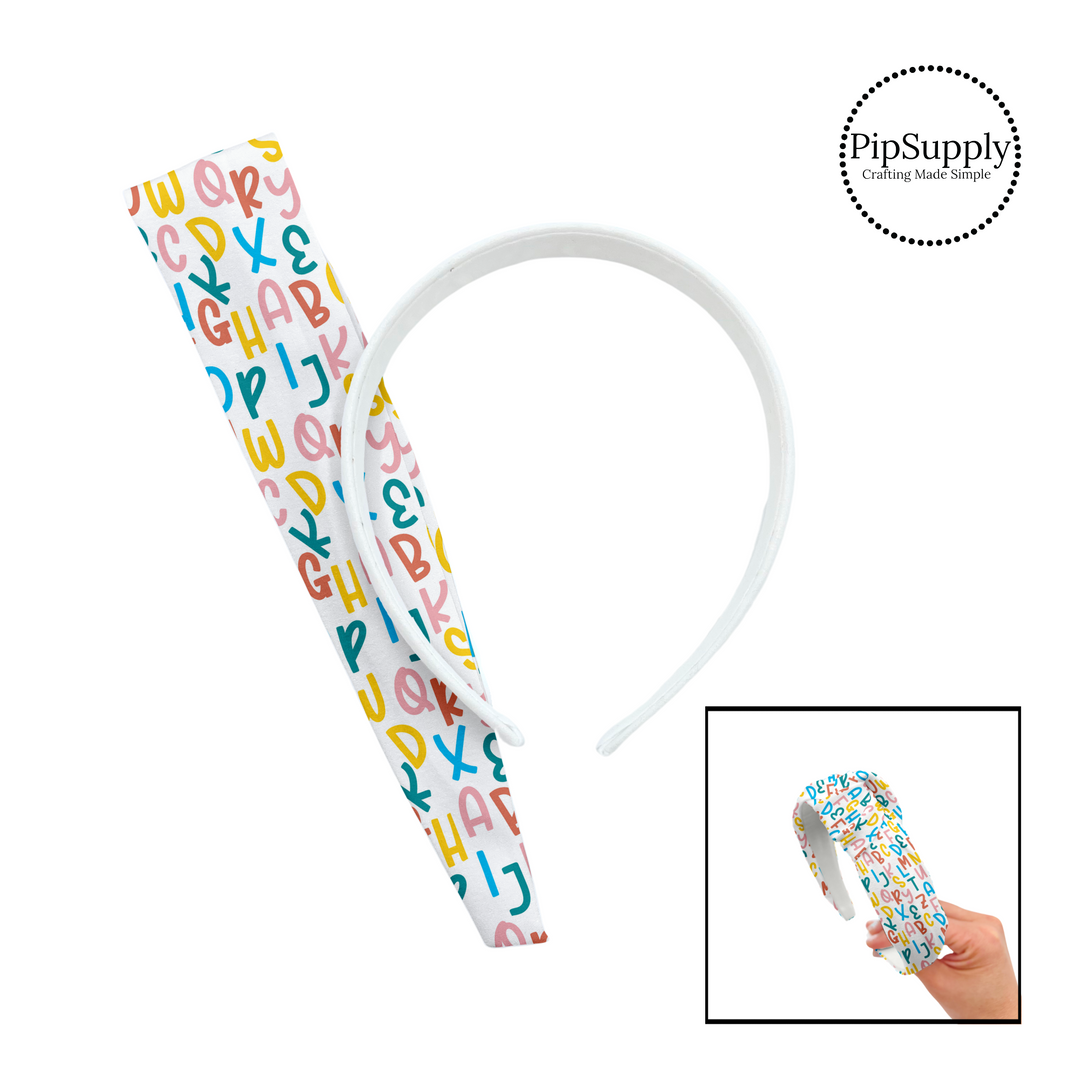 Colorful multi capital alphabet on white knotted headband kit