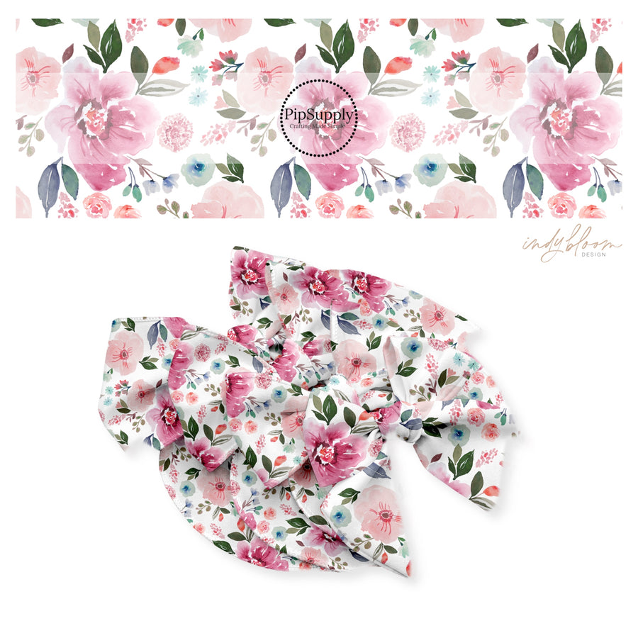 These summer and spring floral bow strips with beautiful leaves and flowers in the color of light pink, peach, blue, teal, purple, green, and olive are great for personal use or to sell.