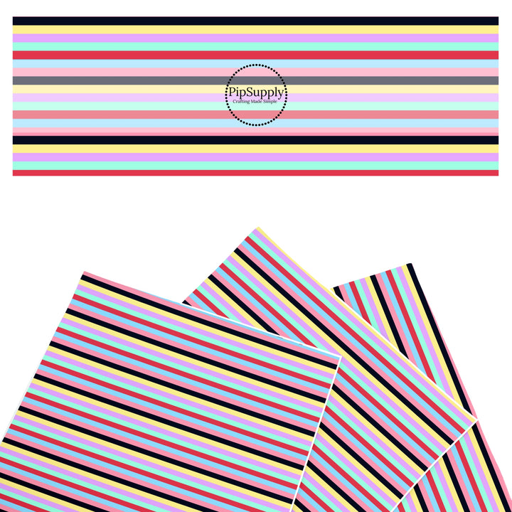 These holiday faux leather sheets contain the following design elements: colorful stripes. Our CPSIA compliant faux leather sheets or rolls can be used for all types of crafting projects.