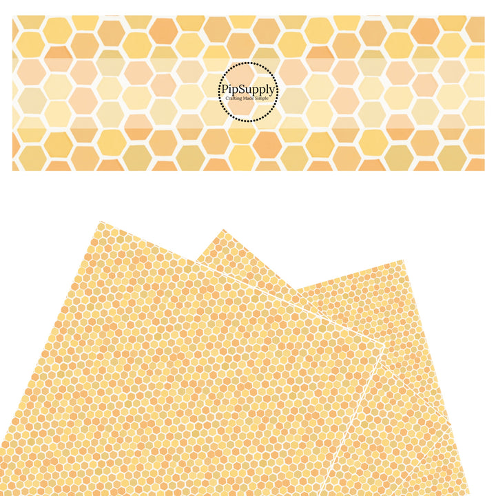 These spring honeycomb faux leather sheets contain the following design elements: yellow and cream honeycomb pattern. Our CPSIA compliant faux leather sheets or rolls can be used for all types of crafting projects. 