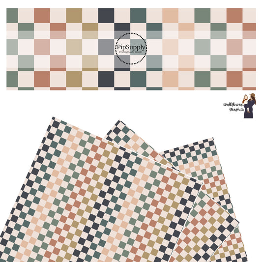 Multi blue, green, pink, and cream checkered faux leather sheets
