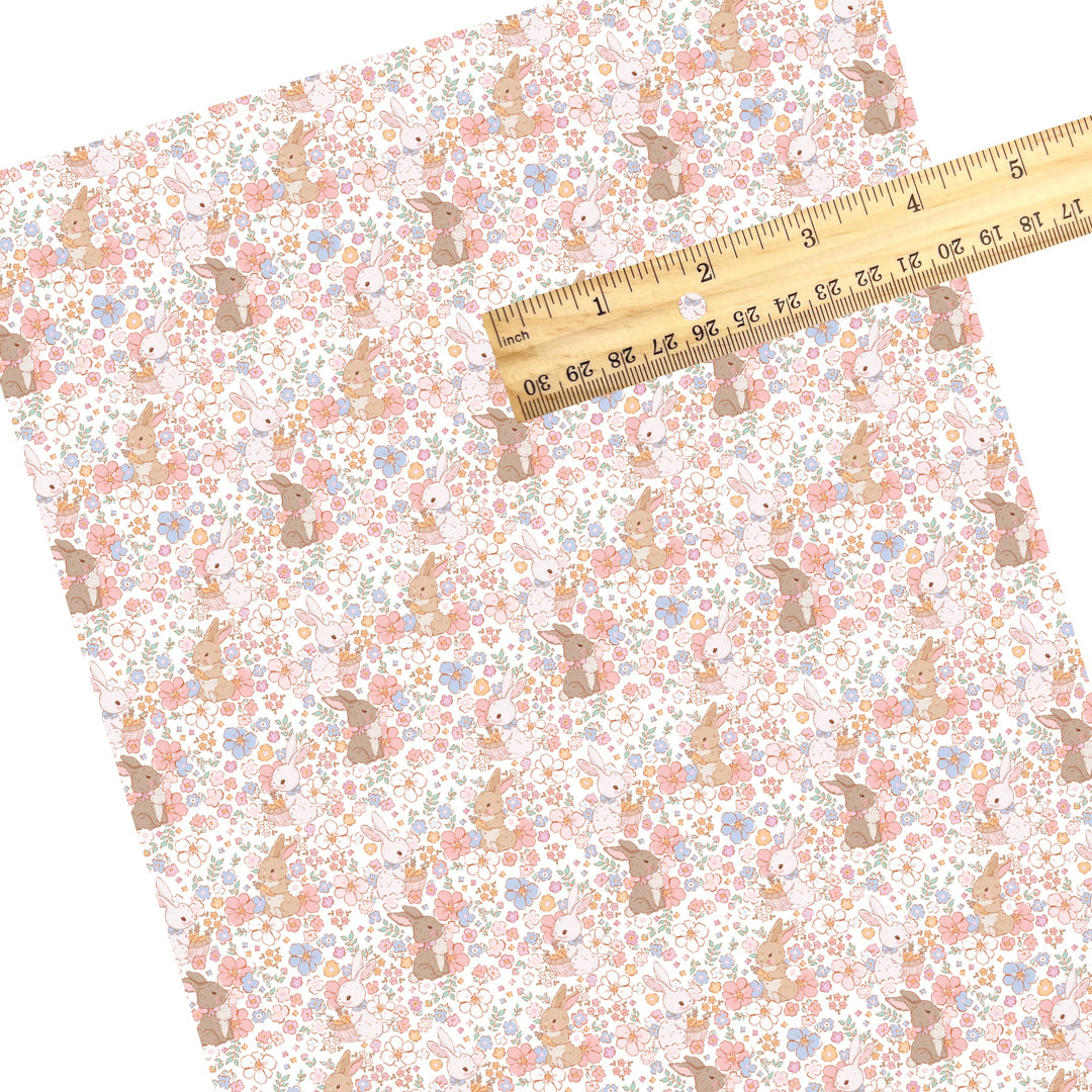 These spring themed faux leather sheets contain the following design elements: bunnies surrounded by pastel floral patterns. Our CPSIA compliant faux leather sheets or rolls can be used for all types of crafting projects.