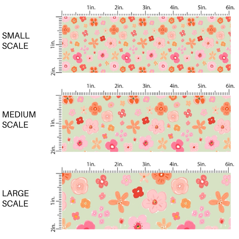 This spring themed fabric by the yard features colorful flowers on seafoam green. This fun pattern fabric can be used for all your sewing and crafting needs!