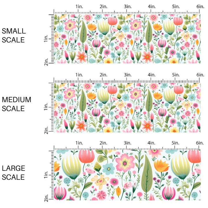 These floral fabric by the yard features colorful flower stems and leaves. This fun pattern fabric can be used for all your sewing and crafting needs!