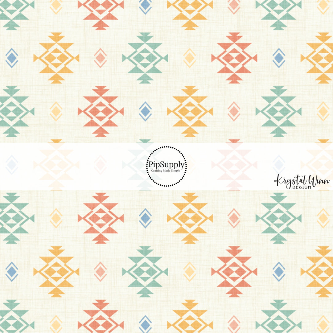 This summer fabric by the yard features western aztec pattern on cream. This fun summer themed fabric can be used for all your sewing and crafting needs!