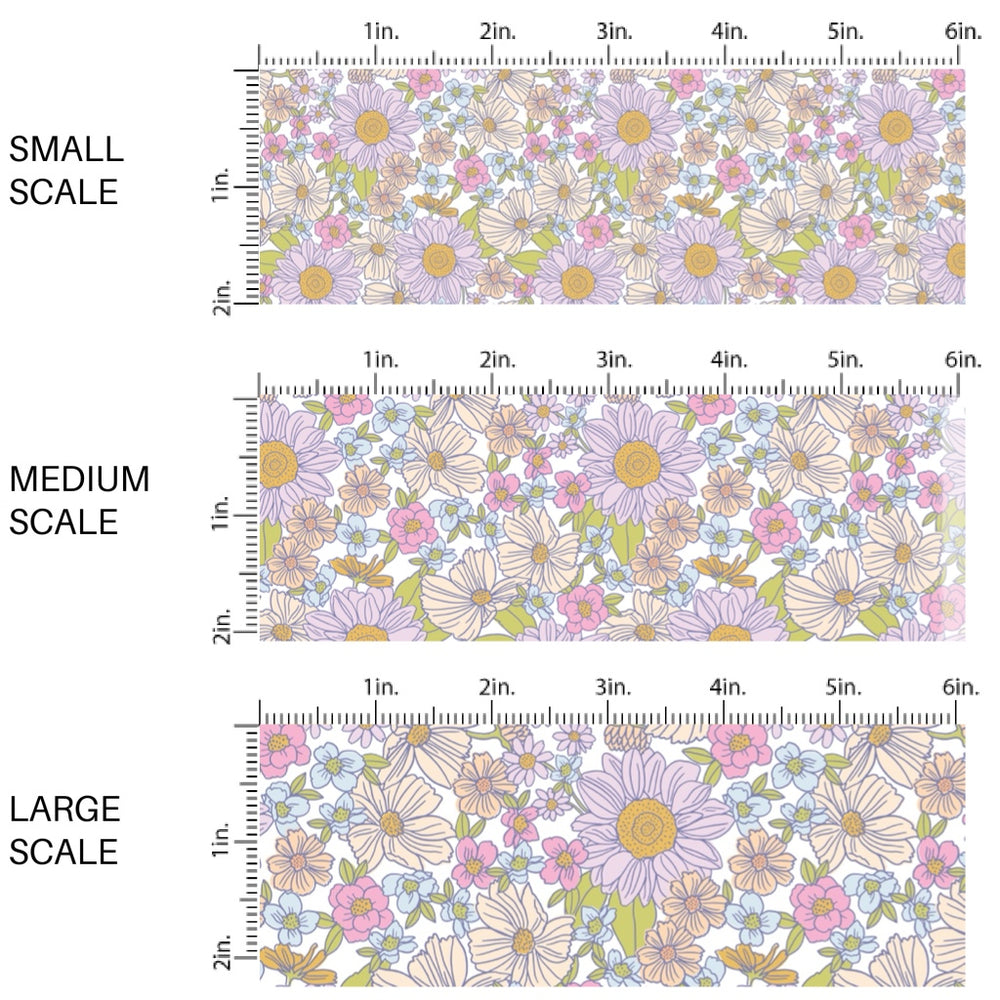 These spring fabric by the yard features lilac and peach floral patterns. This fun pattern fabric can be used for all your sewing and crafting needs!