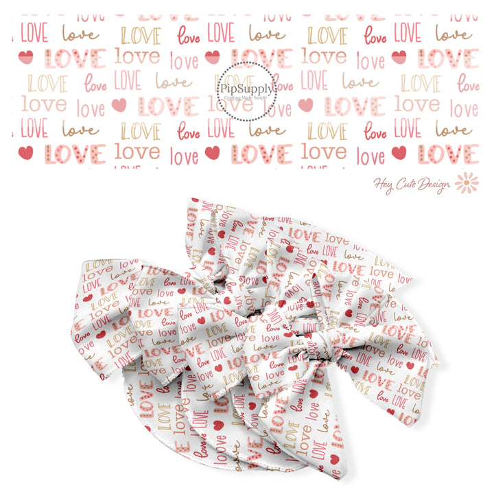 These holiday no sew bow strips can be easily tied and attached to a clip for a finished hair bow. These festive bow strips are great for personal use or to sell. These bow strips feature the following design elements: "LOVE" sayings and hearts.