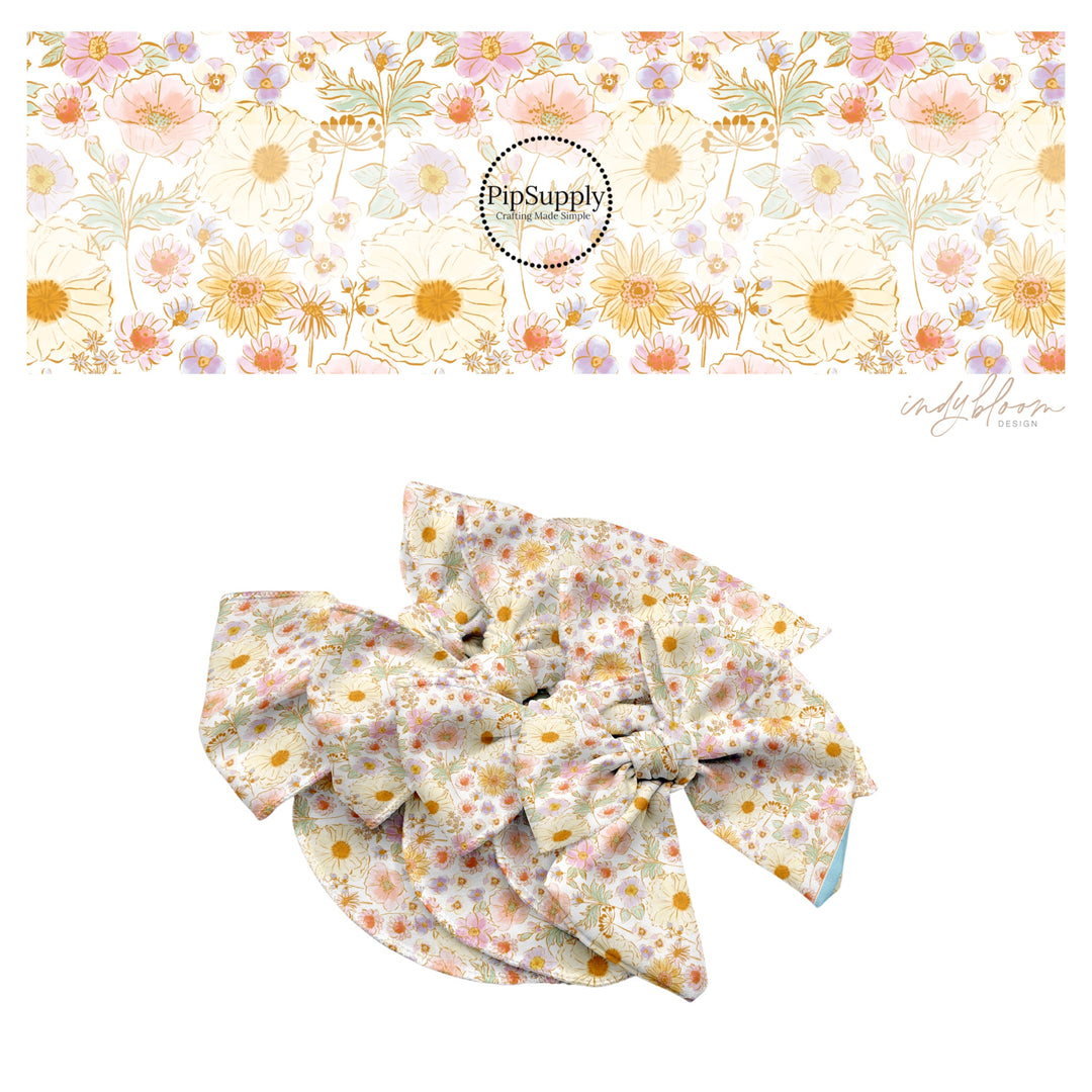 These spring themed no sew bow strips can be easily tied and attached to a clip for a finished hair bow. These bow strips are great for personal use or to sell. These bow strips feature the following design elements: multi pastel flowers.