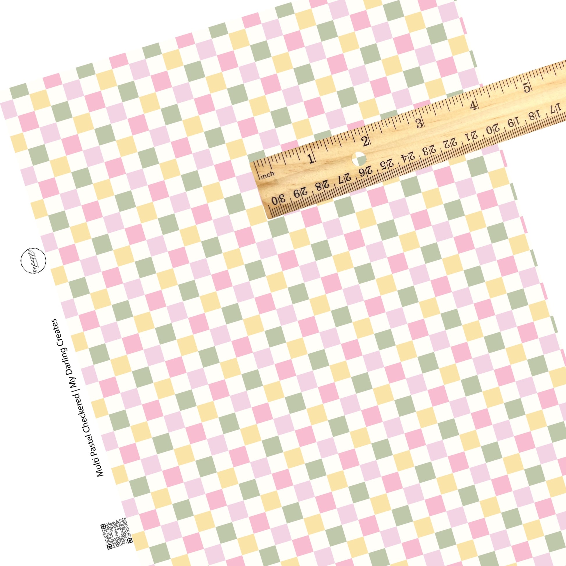 These St. Patrick's pattern themed faux leather sheets contain the following design elements: pink, yellow, and green checker pattern. Our CPSIA compliant faux leather sheets or rolls can be used for all types of crafting projects.