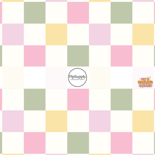 Pastel Pink, Yellow, and Green Checkered Fabric by the Yard.