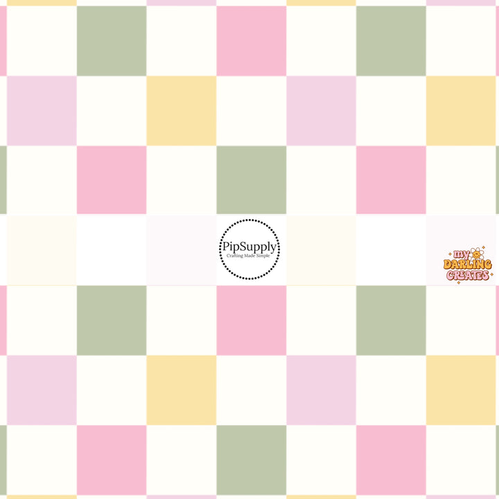 Pastel Pink, Yellow, and Green Checkered Fabric by the Yard.