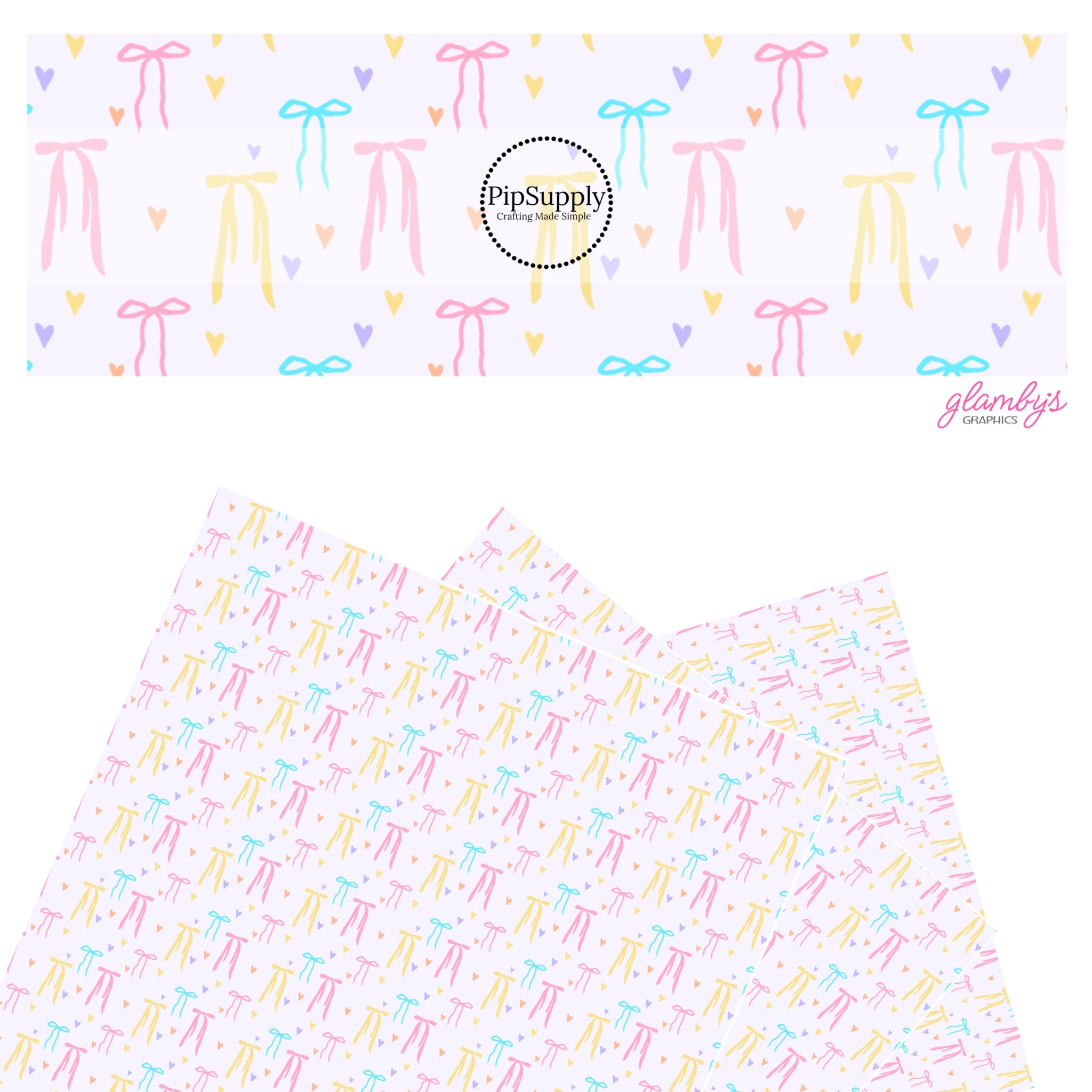 Valentine Hearts & Bows Faux Leather Sheet Multi Pastel Coquette Bows
