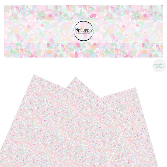 These spring pattern themed faux leather sheets contain the following design elements: pastel stipples on cream. Our CPSIA compliant faux leather sheets or rolls can be used for all types of crafting projects.