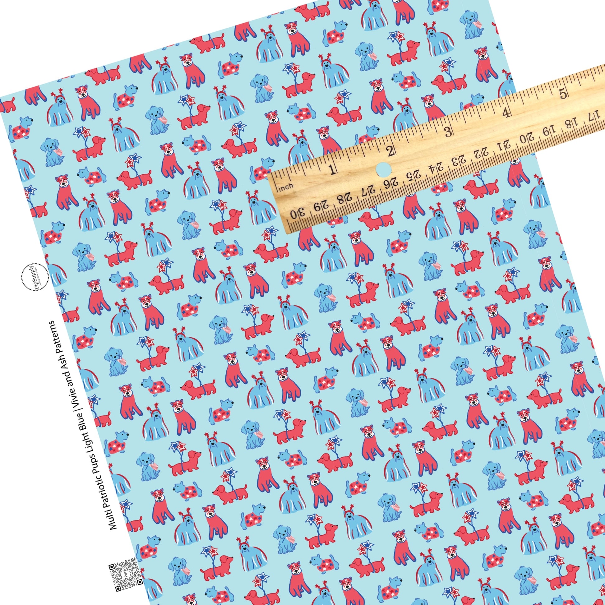 These 4th of July faux leather sheets contain the following design elements: patriotic dogs on blue. Our CPSIA compliant faux leather sheets or rolls can be used for all types of crafting projects.