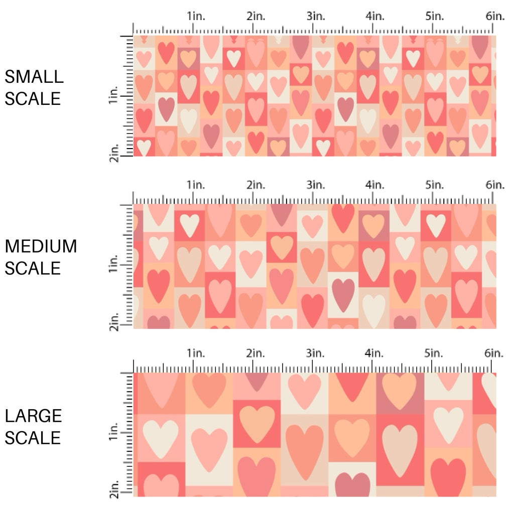 This holiday fabric by the yard features multi color hearts in block pattern. This festive pattern fabric can be used for all your sewing and crafting needs!