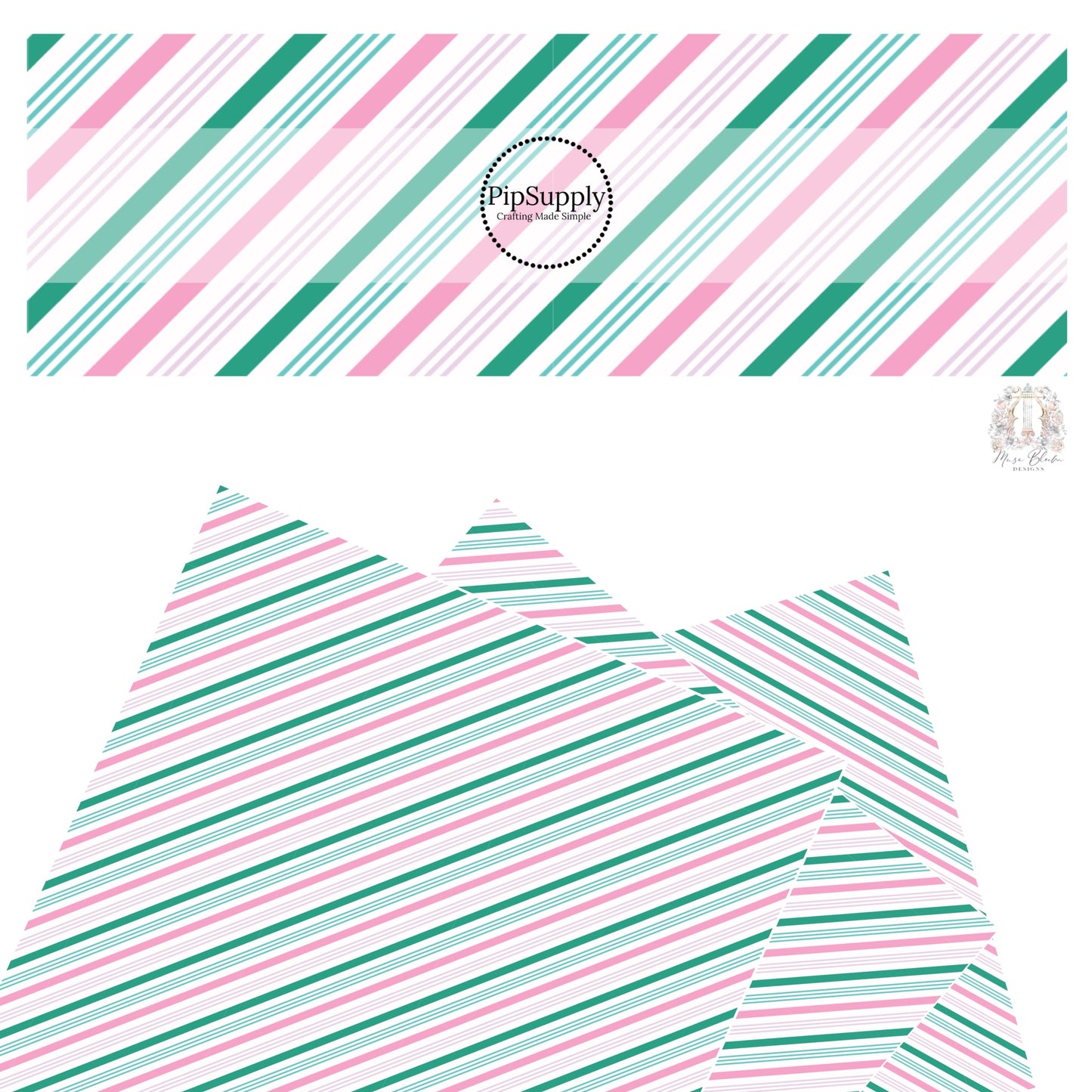 Pink and green diagonal stripes thin and thick faux leather sheets